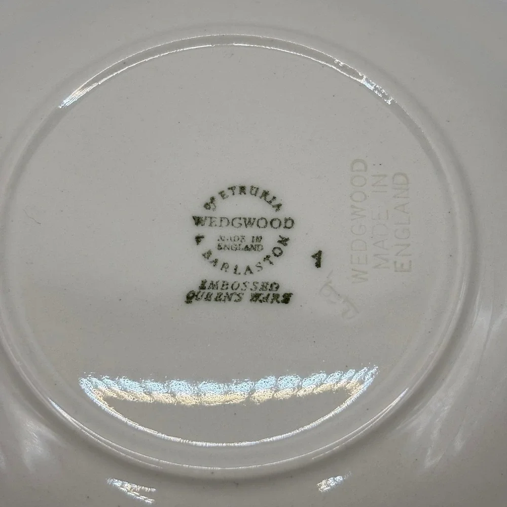 Wedgwood Embossed Queens‎ Ware Tea Cup and Saucer Lavender Blue on Cream England